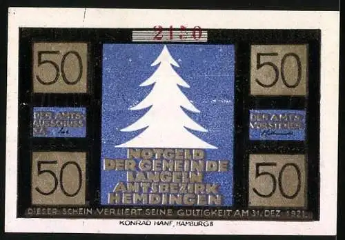 Notgeld Langeln 1921, 50 Pfennig, Des Elfchens Reise auf die Erde, Weihnachtsmotiv, Konrad Hanf Hamburg