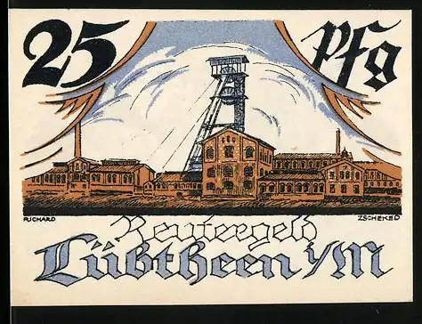 Notgeld Lübtheen i/M, 1920, 25 Pf, Bergwerk und Postkutsche, gültig bis 31. Mai 1922