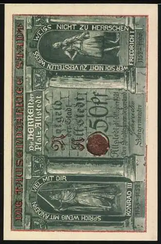 Notgeld Allstedt 1921, 50 Pfennig, Das Rathaus und historische Figuren