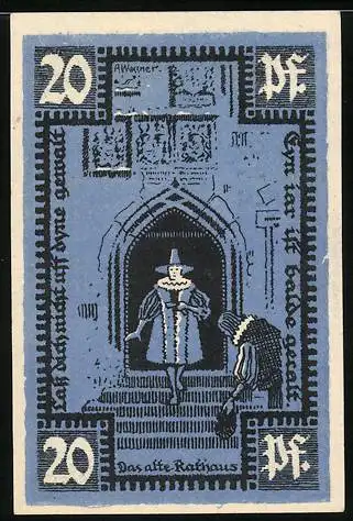 Notgeld Merseburg, 1921, 20 Pf, Das alte Rathaus Illustration und Münzen Design