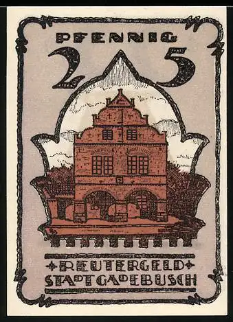 Notgeld Gadebusch, 1921, 25 Pfennig, Gebäudeillustration und Wappen, gültig bis 31. Dezember 1921