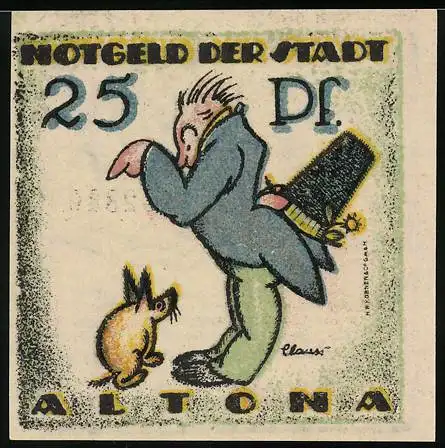 Notgeld Altona, 1921, 25 Pf, Mann mit Hund und Stadtwappen