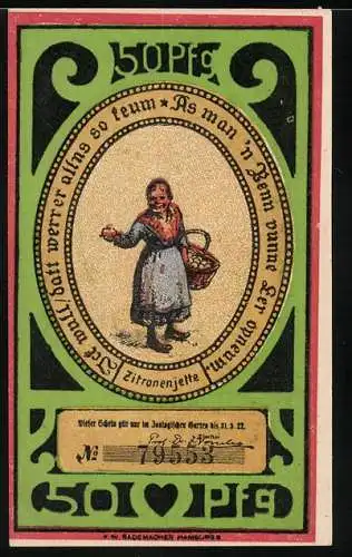 Notgeld Hamburg, 1922, 50 Pfennig, Zitronenjette und Zoologischer Garten mit Störchen und Papageien