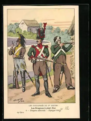 Künstler-AK Les Dragons à pied, Dragons démontés, Espagne 1813