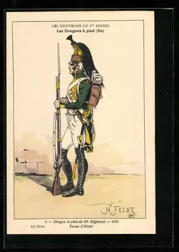 Künstler-AK Les Uniformes du Ier Empire, Dragon a pied du 20e Regiment 1806