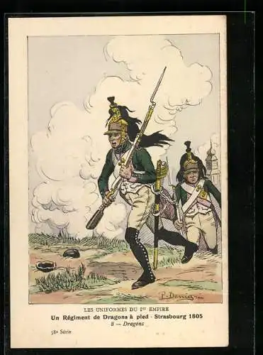 Künstler-AK Un Régiment de Dragons à pied, Strasbourg 1805, Dragons