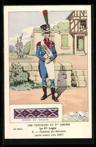 Künstler-AK Le 27° Léger, Tambour de chasseurs, 1810