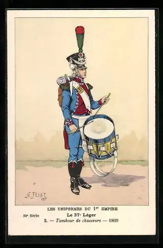 Künstler-AK Le 27° Léger, Tambour de chasseurs, 1809