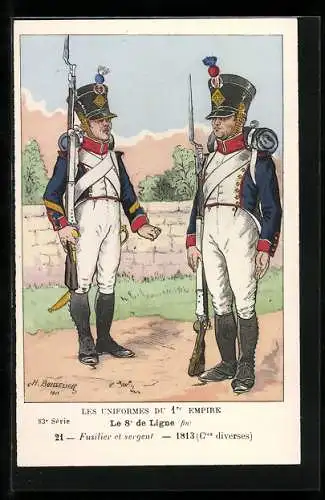 Künstler-AK Le 8° de Ligne, Fusilier et sergent, 1813