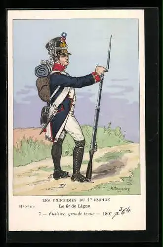 Künstler-AK Le 8° de Ligne, Fusilier, grande tenue, 1807