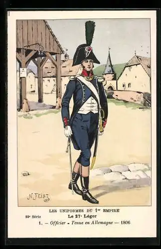 Künstler-AK Le 27° Léger, Officier, Tenue en Allemagne, 1806