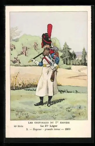 Künstler-AK Le 27° Léger, Sapeur, grande tenue 1809