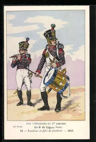 Künstler-AK Le 8° de Ligne, Tambour e fifre de fusiliers 1813