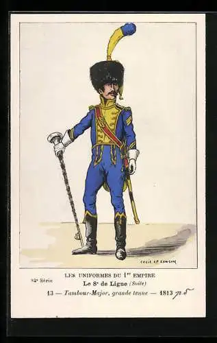 Künstler-AK Le 8° de Ligne, Tambour-Major, grande tenue 1813