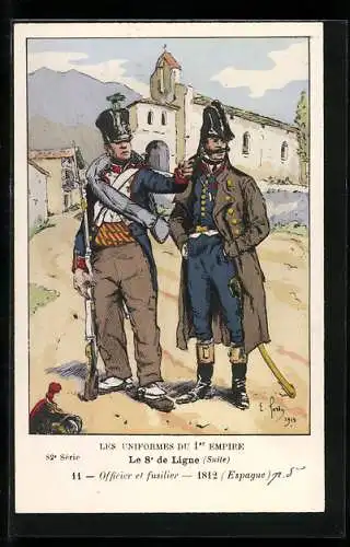 Künstler-AK Le 8° de Ligne, Officier et fusilier 1812, Espagne