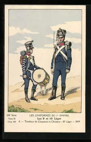 AK Soldaten der Infanterie mit Trommel und Gewehr, Tambour de Chasseurs et Chasseur-10. Lèger 1809