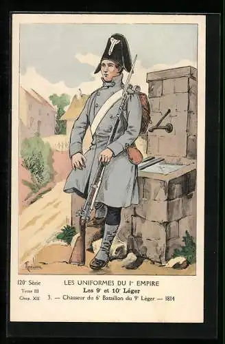 Künstler-AK Les 9°et 10° Léger, Chasseur du 6° Bataillon du 9° Léger, 1814