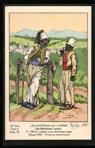 Künstler-AK Les Mamelucks, Officier indigène et son domestique nègre, Espagne 1808, tenues au cantonnement