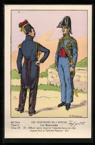 Künstler-AK Les Mamelucks, Officier (petite tenue) et Trompette (tenue de ville) 1913