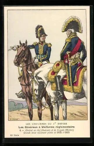 Künstler-AK Les Généraux à Uniforme réglementaire, Général en chef (Oudinot) et de brigade (Molitor), 1805-1815