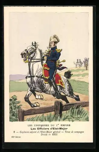 Künstler-AK Les Officiers d`Etat-Major, Capitaine adjoint à L`Etat-Major, Tenue de campagne Dresde, 1813