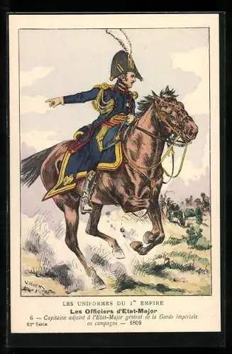 Künstler-AK Les Officiers d`Etat-Major, Capitaine adjoint à l`Etat-Major général de la Garde impérial en campagne, 1809