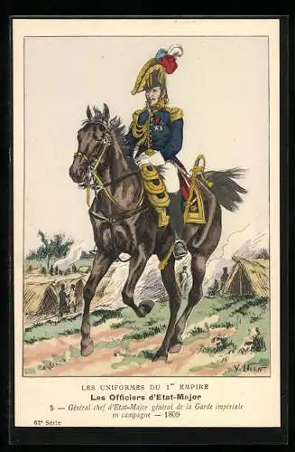 Künstler-AK Les Officiers d`Etat-Major, Général chef d`Etat-Major général de la Garde impériale en campagne, 1809