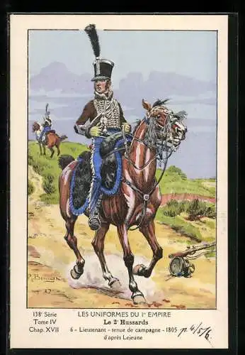 Künstler-AK Le 2° Hussards, Lieutenant, tenue de campagne, 1805