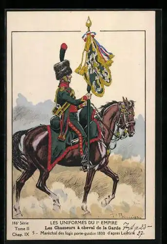 Künstler-AK Les Chasseurs à cheval de la Garde, Maréchal des logis porte-guidon 1800