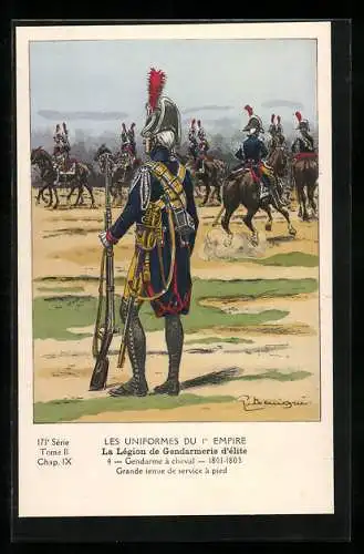 Künstler-AK La Légion de Gendarmerie d`élite, Gendarme à cheval, 1901-03, grande tenue de service à pied