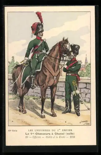 Künstler-AK Le 1er Chasseurs à Cheval, Officiers, Habits à la Kinski 1810