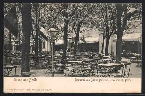AK Berlin, Gasthaus-Brauerei Julius Bötzow / R. Behle, Gartenansicht, Prenzlauer Allee 242