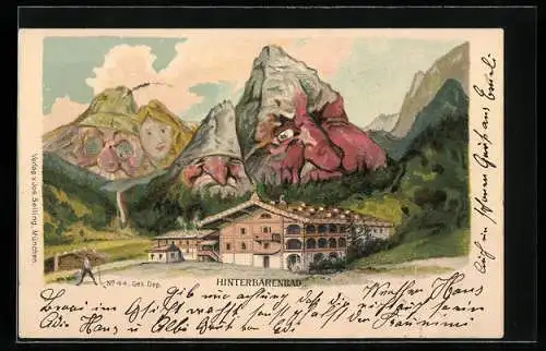 Künstler-AK Seiling Nr.44 Hinterbärenbad, Blick auf die Berggesichter