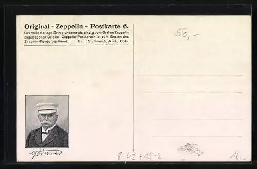 AK Zeppelin über Stuttgart, Original Zeppelin-Postkarte Nr. 6 des Stollwerck-Verlags