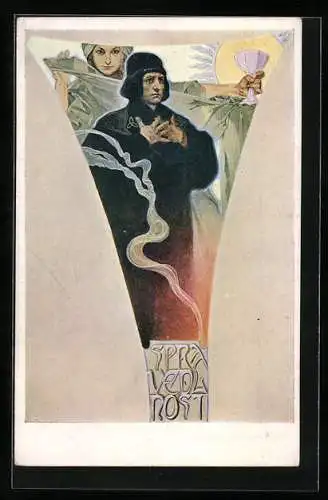 Künstler-AK Alphonse Mucha: La Justice, Jan Hus