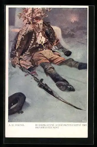 Künstler-AK Alphonse Mucha: Heureux ceux qui seront persecutes pour la justice...