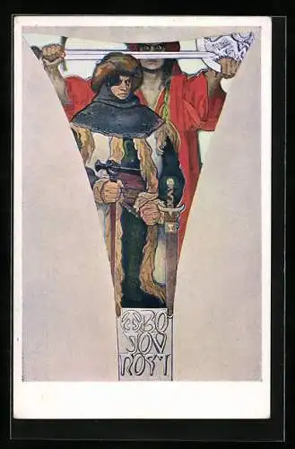 Künstler-AK Alphonse Mucha: Bojovnost, Combattivité, Orientalische Kämpfer
