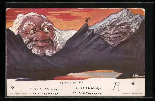 Künstler-AK sign. E. Hansen / Emil Nolde: Altmann und Säntis, Berg mit Gesicht / Berggesichter