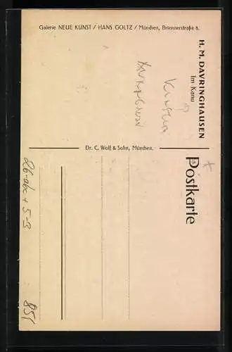 Künstler-AK sign. H. M. Davringhausen: Im Kanu, Afrikaner in heller Mondnacht auf einem Fluss, Bauhaus