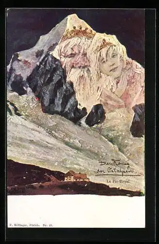 Künstler-AK sign. E. Hansen / Emil Nolde: Der König der Ostalpen, Le Pic Royal, Berg mit Gesicht / Berggesichter