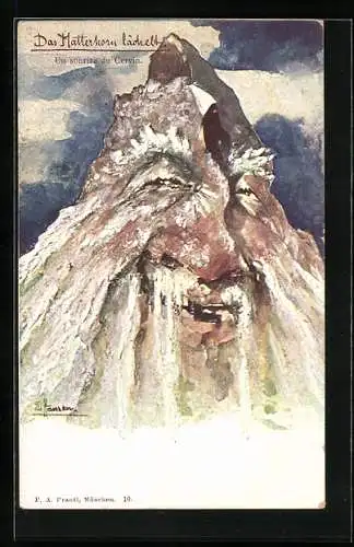 Künstler-AK sign. E. Hansen / Emil Nolde: Das Matterhorn lächelt, Berg mit Gesicht / Berggesichter