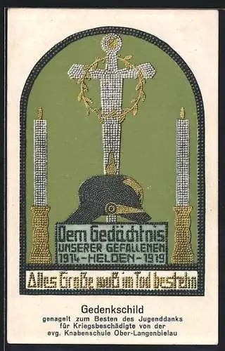 AK Ober-Langenbielau, Kriegswahrzeichen, Nagelung zum Besten d. Jugenddanks f. Kriegsbeschädigte d. evg. Knabenschule