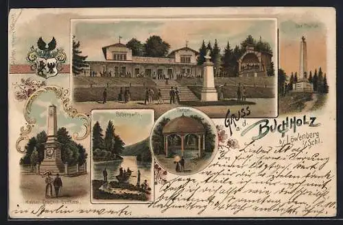 Lithographie Buchholz, Kaiser Friedrich-Denkmal, Boberpartie, Obelist