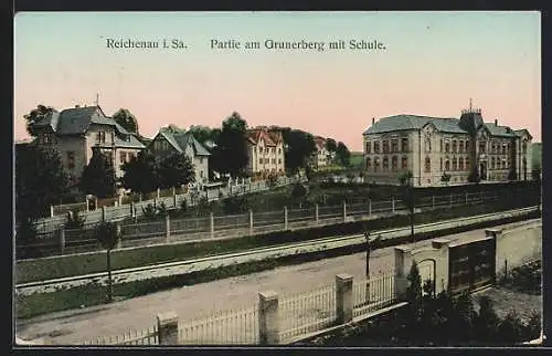 AK Reichenau, Partie am Grunerberg mit Schule