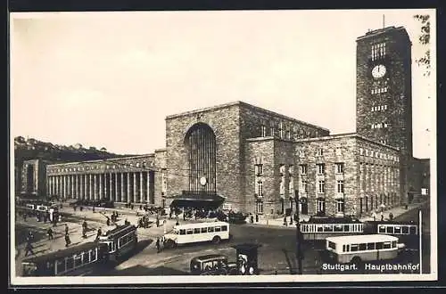 AK Stuttgart, Hauptbahnhof mit Strassenbahn