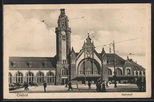 AK Crefeld, Bahnhof im Sonnenschein