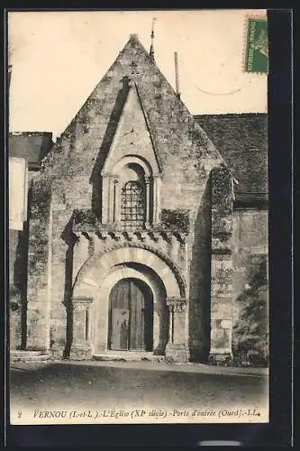 AK Vernou /Indre-et-Loire, L`Eglise, Porte d`entrée