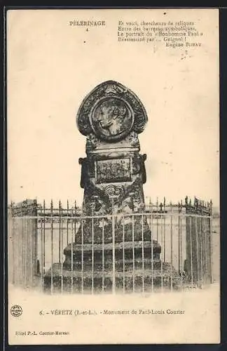 AK Véretz /Indre-et-Loire, Monument de Paul-Louis Courier