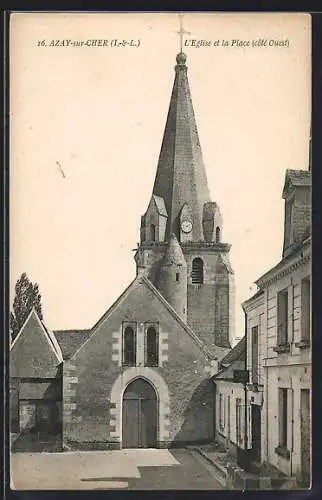 AK Azay-sur-Cher, L`Eglise et la Place