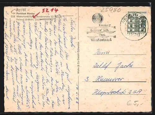 AK Westerland /Sylt, Hotel-Pension Henke, Norderstrasse 32